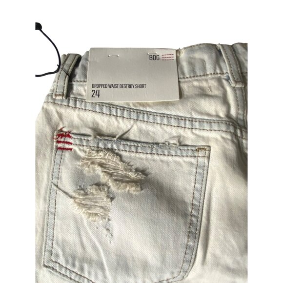 BDG Dropped Waist 24" Waist Destroyed Denim Shorts Blue Distressed Frayed Hem - Picture 3 of 9